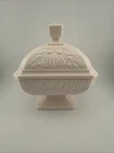 Vintage Jeannette Glass Pale Pink Milk Glass Oak Acorn Covered Candy Dish 1950s