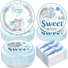 250 Pcs Blue Elephant Baby Shower Plates and Napkins Decoration It's a Boy Wa...
