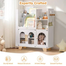 Robud Kids Wooden Bookshelf Toy Storage Organizer for Playroom Bedroom White