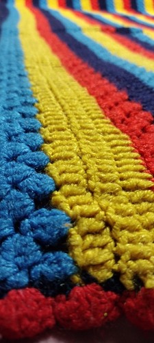 Vintage Crochet Knit Afghan Blanket Throw 46x72 Granny Rainbow Striped Superman - Picture 1 of 6