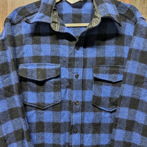 70s / 80s Woolrich Blue and Black Flannel Button Up Shirt - Picture 3 of 4