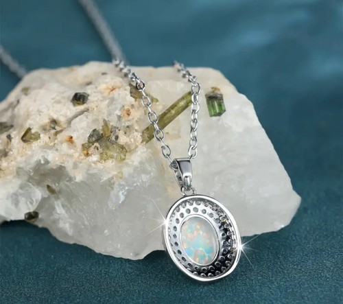 Bohemian Opal Aquamarine Zirconia Pendant Necklace - Picture 2 of 6