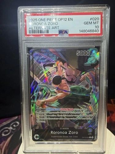 2025 ONE PIECE OP12-020 LEGACY OF THE MASTER RORONOA ZORO ALT ART LEADER PSA 10