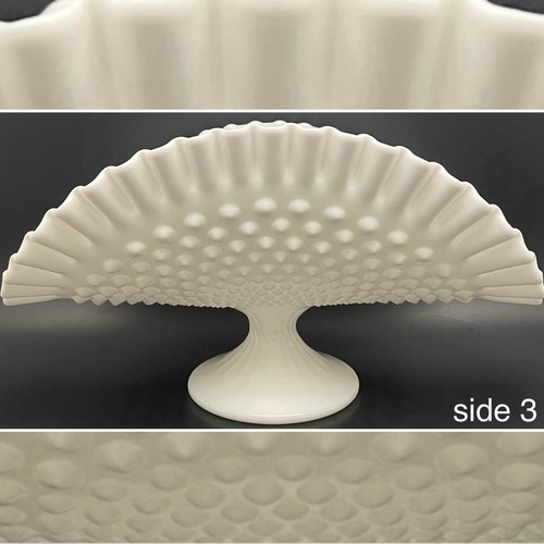 Pedestal de clavo prensado de vidrio de leche Fenton plátano/tazón central década de 1970 EE. UU. 12,5" w - Imagen 8 de 17