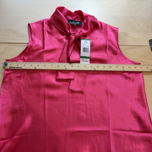 Blusa sin mangas Black Label by Evan-Picone XL ~ rosa con cuello corbata dividida nueva con etiquetas - Imagen 6 de 13