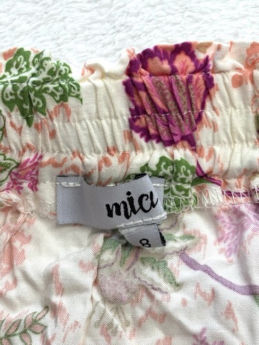 Mia Womens Maxi Skirt Size 8 White Pink Floral Pleated Tiered Boho Flowy Peasant - Bild 7 von 10