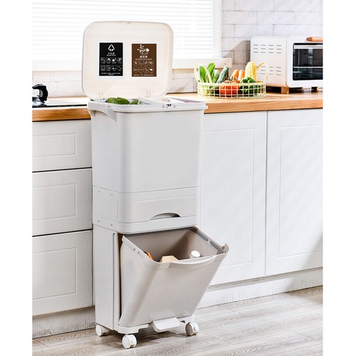 Kitchen Trash Can Triple Compartment Step On Garbage Bin Waste Separation HG - Picture 5 of 12