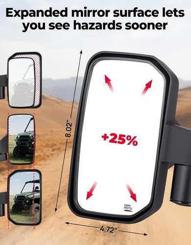 KEMIMOTO UTV Side View Mirrors Compatible with Polaris Ranger 570 500 900 XP...  - Picture 5 of 8