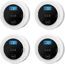 4 Pack 2 in 1 Detectores de humo y monóxido de carbono alimentados por baterías