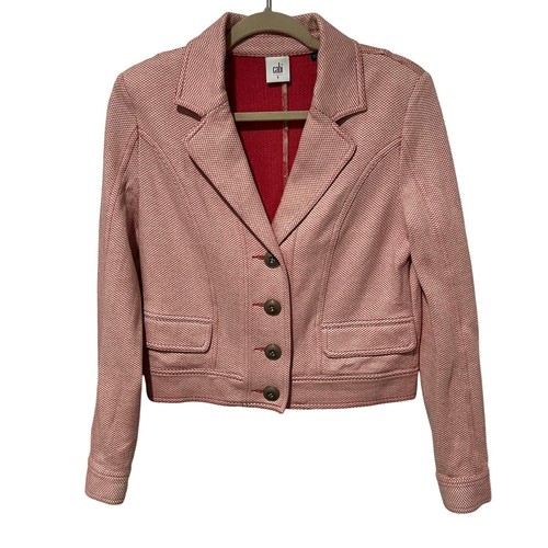 CABI Amelia Pink Jacquard Jacket Size Small 5301 Cropped Button Front Casual EUC - Picture 2 of 16