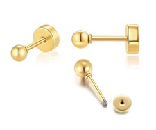 Dainty Flat Screw Back Ball Stud Earrings for 3mm Flatback Ball 14K Gold