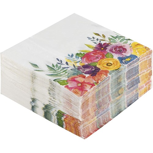 100 Pack Floral Paper Napkins Disposable for Bridal Shower, Birthday, 6.5 In - Picture 7 of 7