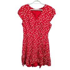J. Crew Mercantile Red & White Floral Faux Wrap Mini Dress Size 8