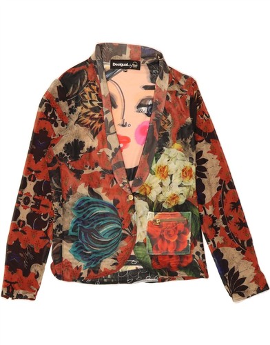 DESIGUAL Damen 1 Knopf Blazer Jacke EU 42 Large Mehrfarbig Blumen CB18