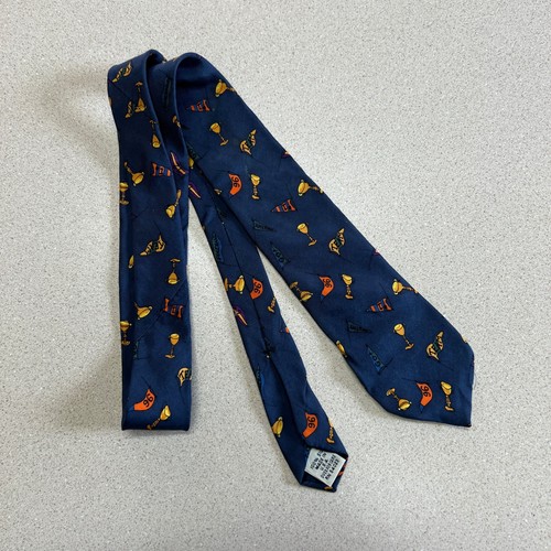 Vintage Kids 1996 Gap Navy Blue Trophy Pennant Tie 2.5"x 42"  Novelty Flaws USA