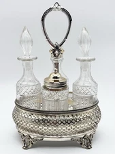 Antique Victorian Silver Plated Glass Cruet Set