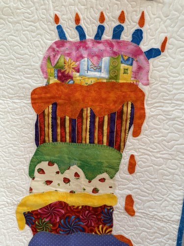 BIRTHDAY CAKE Quilted & Appliquéd WALL HANGING Hand-Made 18”x 34” Patchwork EUC - Picture 2 of 8