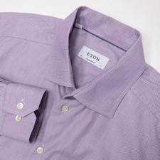 Eton Contemporary Dress Shirt Men's 17 43 Geometric Long Sleeve Purple