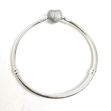 Authentic Pandora Silver Bracelet, Pave Heart Clasp, #590727CZ, Clear CZ