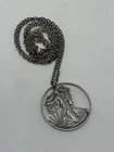 1945 Walking Liberty Cut Silver Coin / Sterling Silver Chain