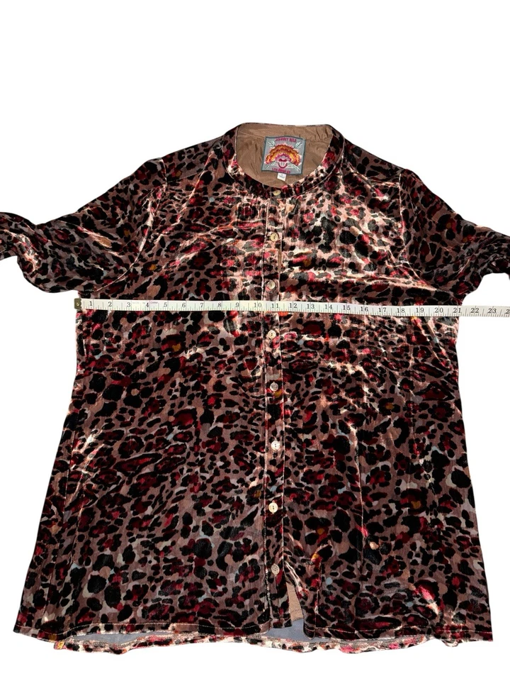 Camisa JOHNNY WAS Cora Terciopelo Abotonada Leopardo Estampado Animal Lujosa Picante M Foto 3 de 4