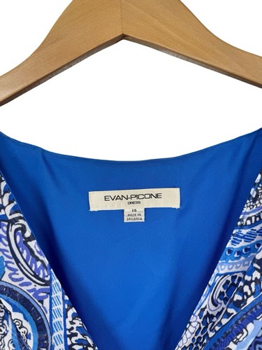Evan Picone Blue Paisley Floral Tiered Maxi Dress Church Beach Formal Womens 14 - Picture 4 of 7