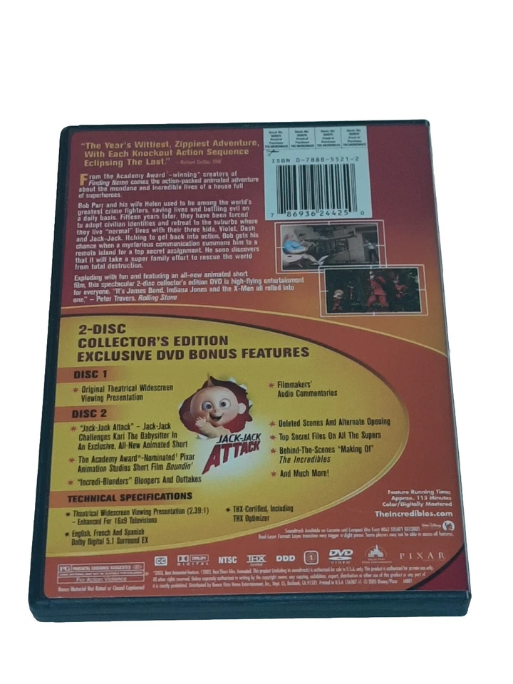 The Incredibles 2004 DVD 2 Disc Set Disney Pixar Mr incredible Elastigirl Dash Foto 2 de 4