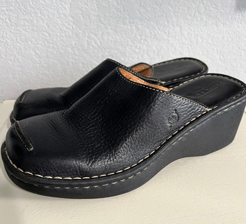 Zuecos Born Wedge Mule sin cordones para mujer talla 8 cuero marrón oscuro - Imagen 1 de 12