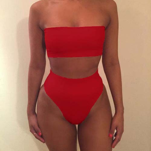 Ladies Strapless UK Women Bandeau Tube High Waist Bikini Swimwear Swimsuits Set