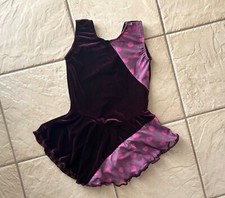 NEW GIRLS PLUM VELVET Mesh POLKA DOT Ballet Competition FIGURE ICE SKATING Dress