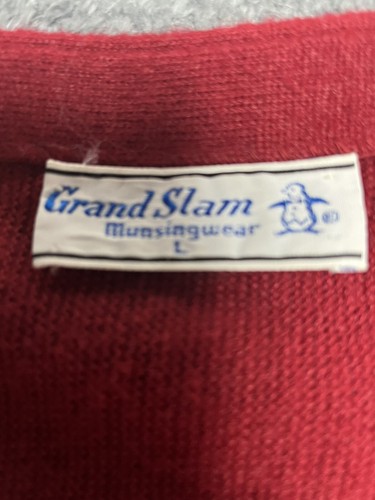 Vintage GRAND SLAM Munsingwear Men's Golf Cardigan Sweater Red L Penguin Grandpa - Picture 3 of 7
