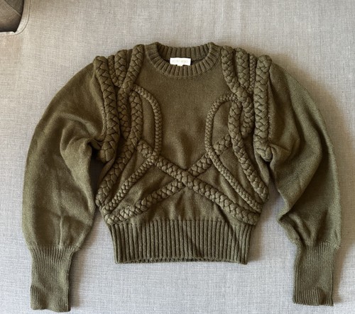 RONNY KOBO Yeva Wollpullover mit Zopfmuster in Armeegrün Größe XS - Bild 3 von 8
