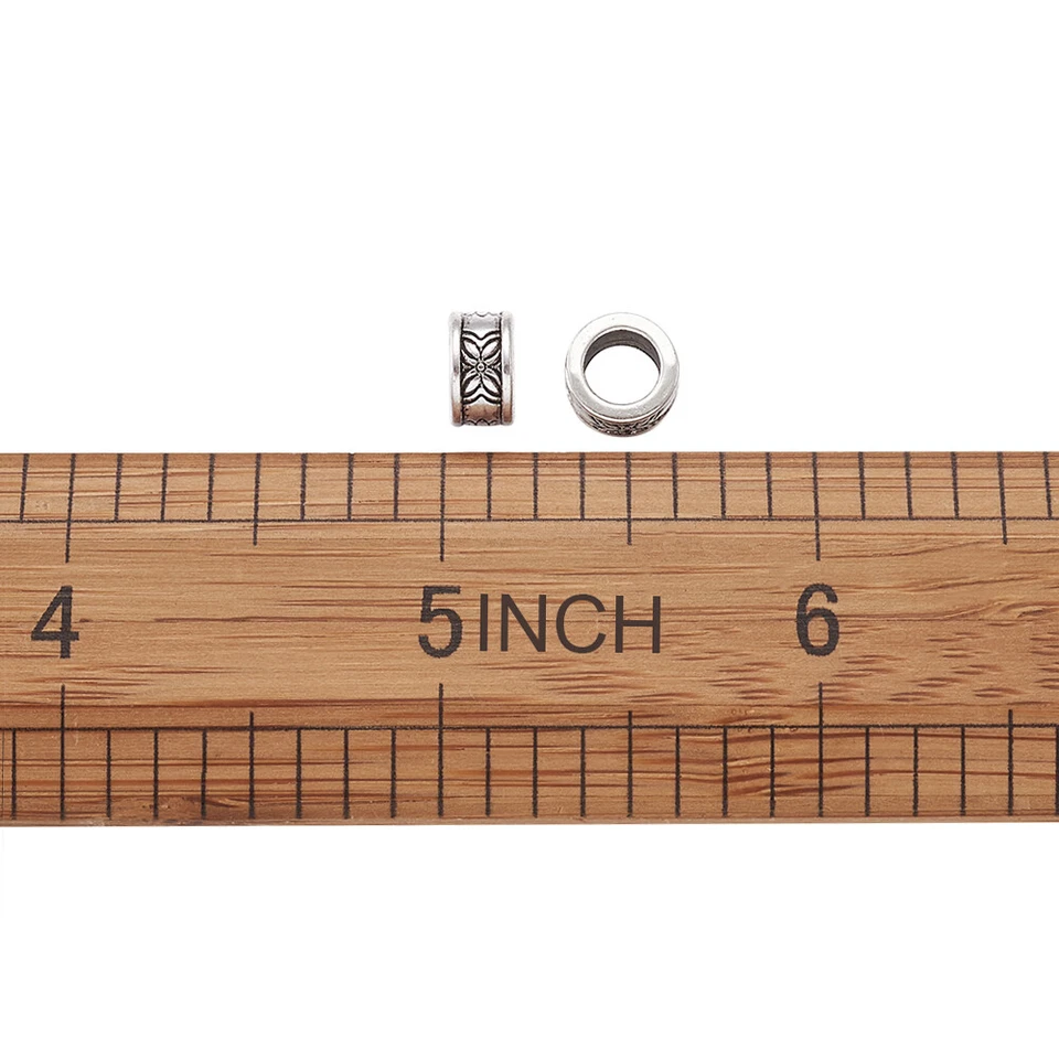 Anillo de aleación tibetano 20 piezas cuentas de metal talladas espaciadores de agujeros grandes sin níquel 8x4 mm Foto 3 de 4