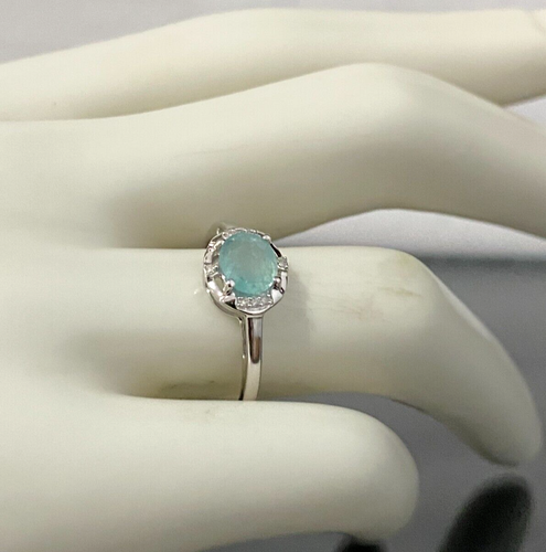 10K White Gold W/ Tourmaline & Diamond Ring Size N - 6 1/2 - Picture 8 of 8