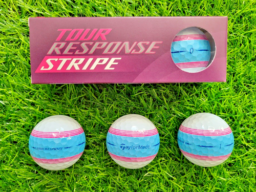 TaylorMade TOUR RESPONSE STRIPE Pink & Blue Sleeve - 3 (THREE) New Golf Balls - Picture 2 of 2