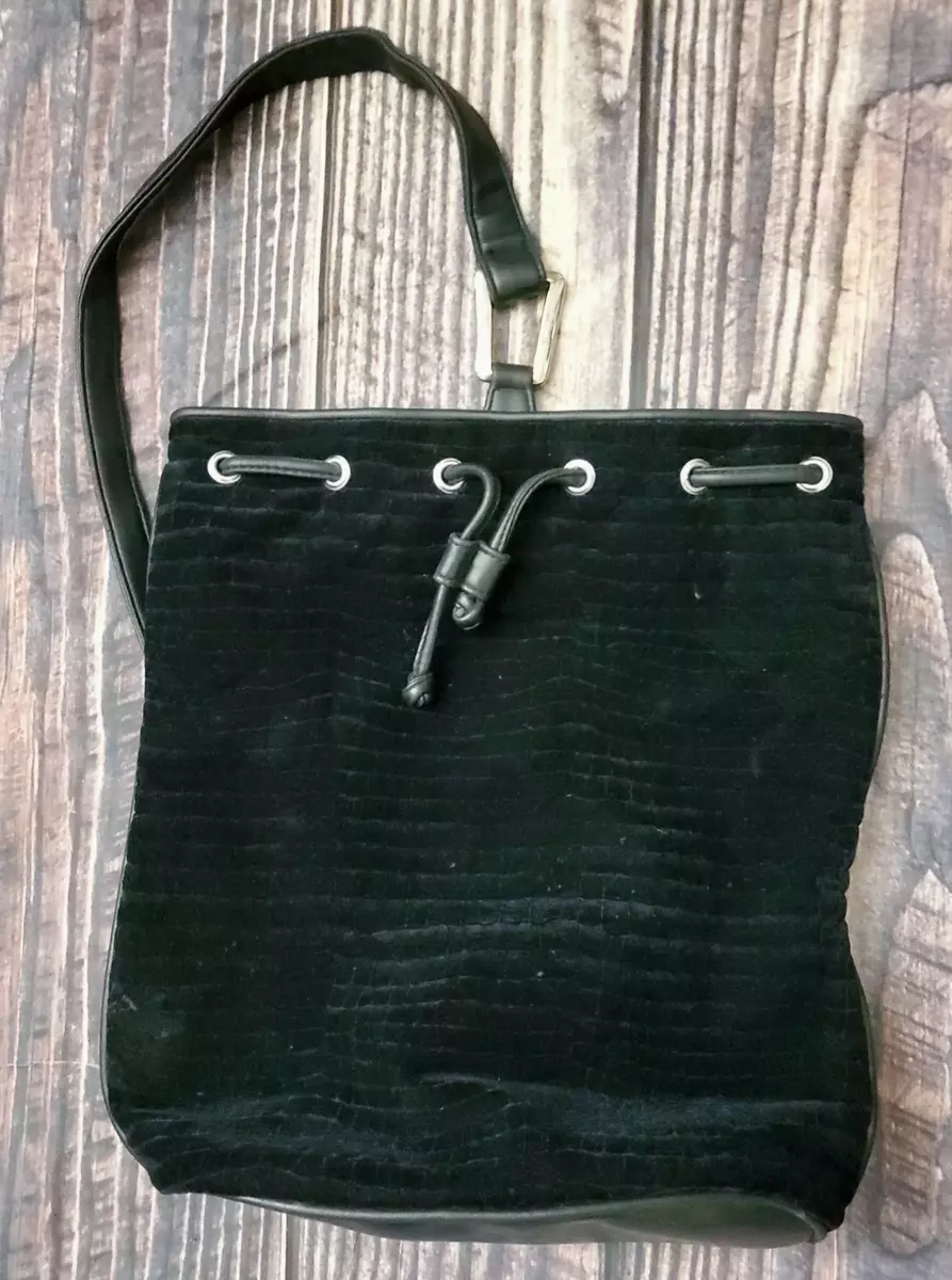 Black Corduroy Sling backpack Bucket Purse Mondani New York concealed Pocket