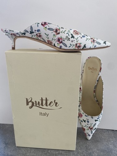 Neu Butter Made in Italy Kätzchen Absatz Spitze Zehenpartie Maultier Absätze $ 298