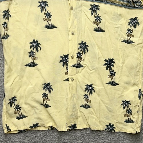 Campia Moda Hawaiian Button Up Shirt Men's Large Yellow Short Sleeve Palm Trees - Picture 3 of 9