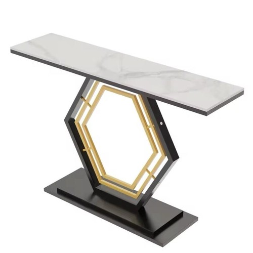 120cm Marble Console Table Gold Black Geometric Base - Picture 14 of 14