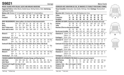 PATRÓN DE COSTURA Mujer Ropa Ropa - Corsé Bouse Camisa Abotonada Top 9821 - Imagen 3 de 3