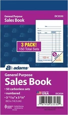 General Purpose Sales Book, 2-Part, Carbonless, White/Canary, 3-11/32 x 5-5/8 In