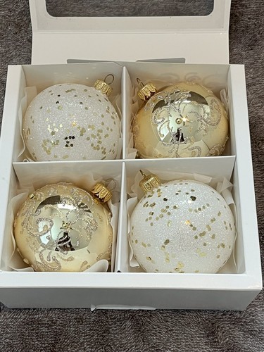 Dagmara Cream/Gold Handmade Glass Christmas Ornaments 1982-Poland - Picture 4 of 4
