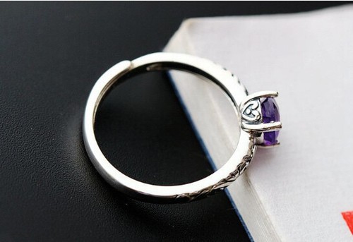 Anello In Amatista Viola Con Motivo A Vite In Argento Sterling 925 Regolabile - Foto 6 di 7