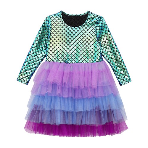 Kids Girls Princess Dress Fish Scale Print Tutu Dress Bithday Holiday Party Gown - Picture 4 of 29