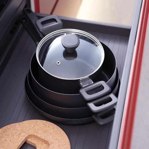 Elegante juego de utensilios de cocina anodizados duros apilables de 10 piezas - apto para lavavajillas, negro - Imagen 9 de 9