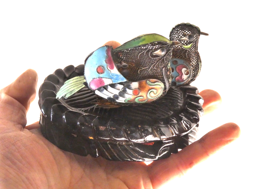 Vintage Beijing Cloisonee Mandarin Duck Pair Mounted Handmade China - Picture 11 of 12