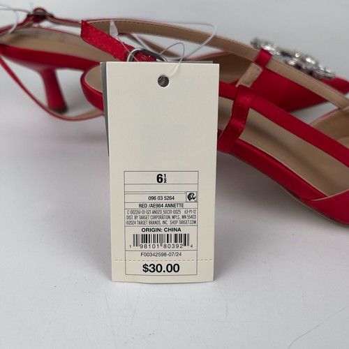A New Day Annette Satin Slingback Heels Women's 6.5 Red Memory Foam Pointed Toe - Picture 6 of 6