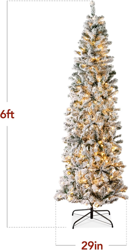 Flocked Pencil Christmas Tree, Pre-Lit Slim Artificial Holiday Decoration, 6Ft L - Picture 8 of 8