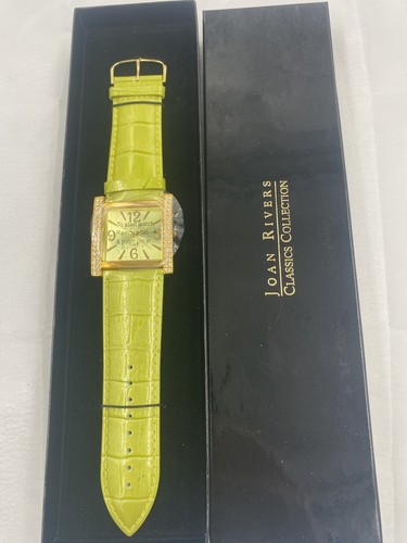 joan rivers watch women Rhinestone Square Face Green Leather 