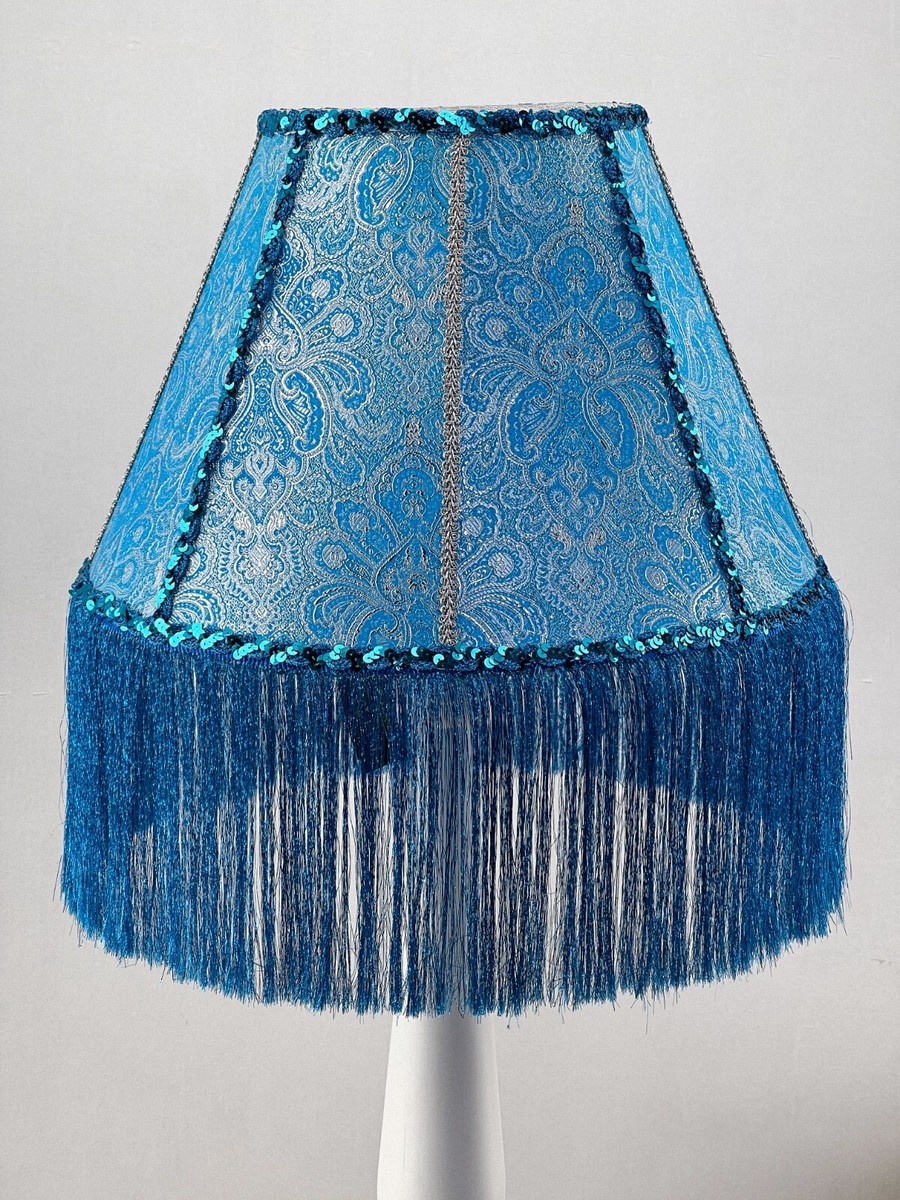 Lamp shade fabric, blue lamp shade , mid century shades